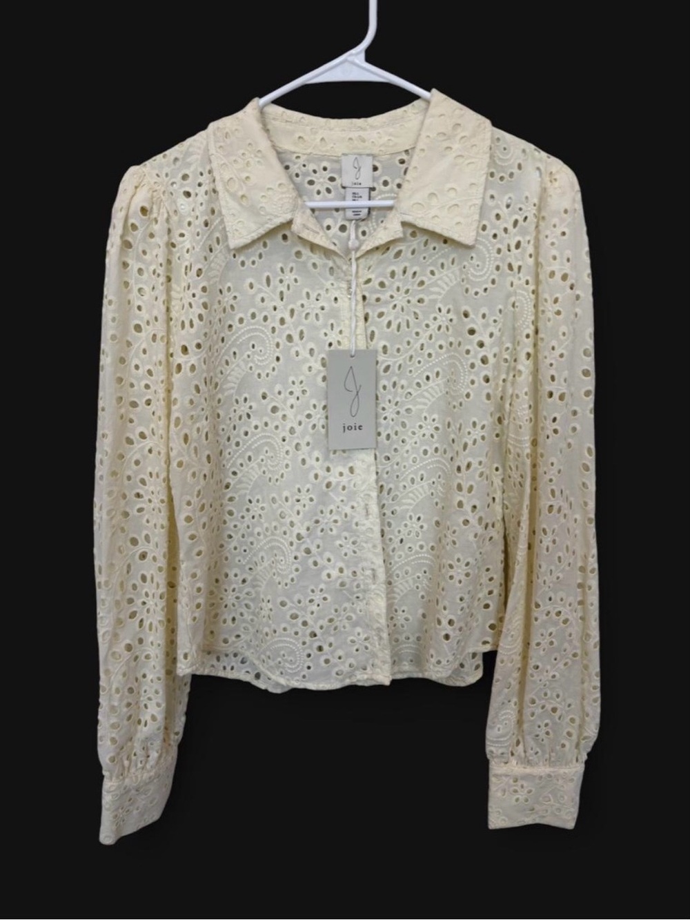 NWT Joie Eyelet Button Down Long Sleeve Blouse Large Cream Feminine Casual Chic